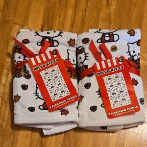 Hello Kitty Autumn Leaves Hand Towels - Red and White
